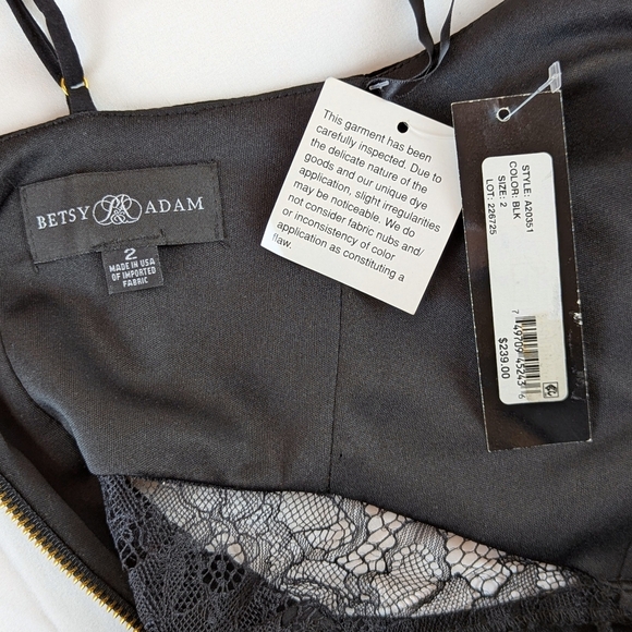 Betsy & Adam Soutache Formal Gown Full Length Lace V-Neck Thin Strap Black 2 NWT - Picture 14 of 14